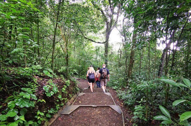 Hikers walking the forest trail in the Las Pailas sector of Rincón de la Vieja National Park, Costa Rica