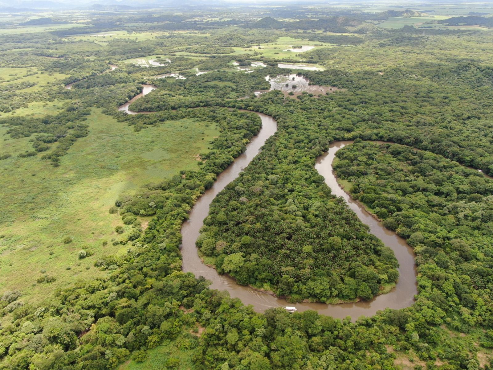 Aerial view of the Tempisque River winding through Guanacaste